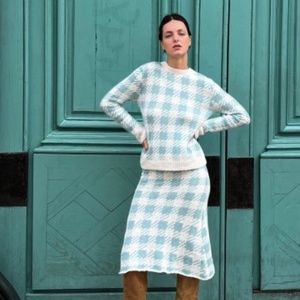 Stella Pardo Baby Blue Gingham Alpaca/Merino Blend Sweater XS